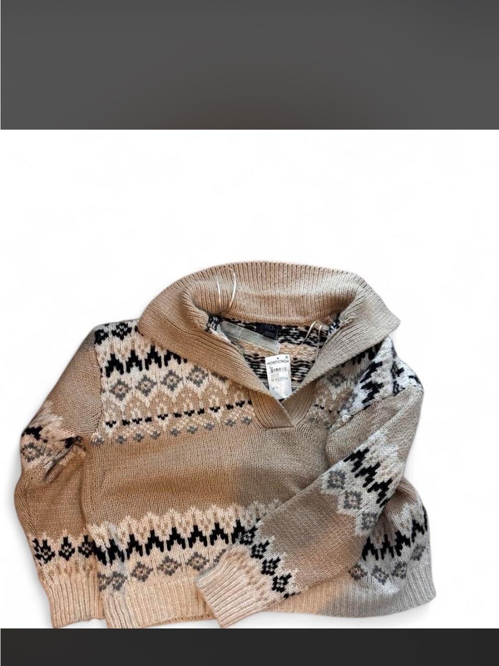 Nordstrom Beige Fair Isle Shawl-Collar Turtleneck Sweater